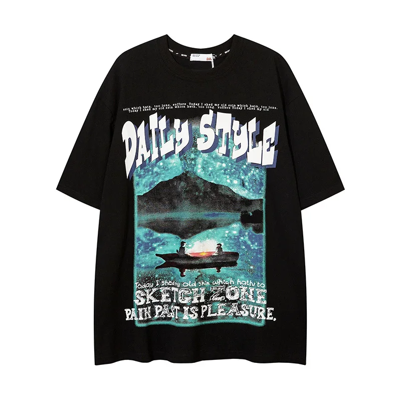 

Men’s 2022 summer print loose round neck short sleeve t-shirt top