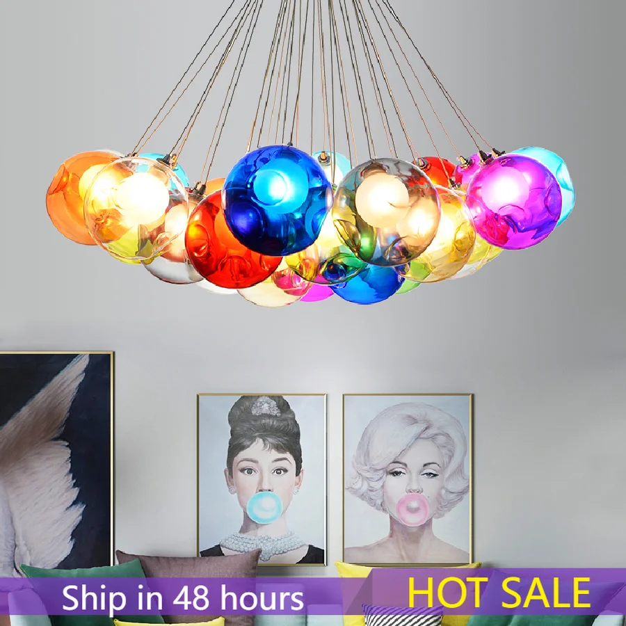 

Стеклянная светодиодная люстра, цветная прозрачная лампа, освещение для гостиной, освещение для кухни, Современный домашний декор, люстра