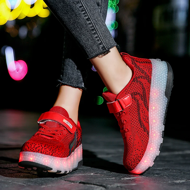 

Size 28-40 Kids Roller Skate Shoes With Lights Boys Girls Luminous LED Wheels Sneakers For Children USB Charged Shoes On Wheels