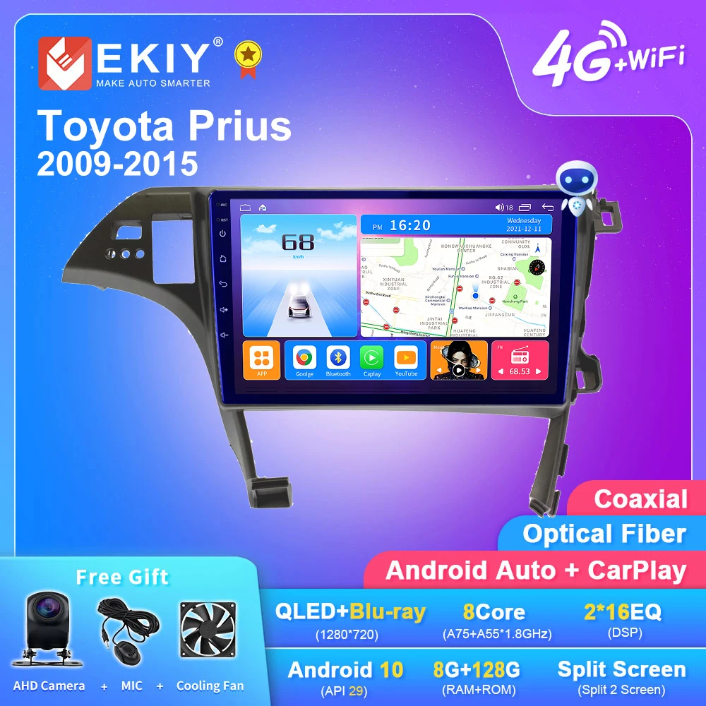 Автомагнитола EKIY T7 QLED  стерео  8 ядер  Android 10 GPS  MP5  2 Din  для TOYOTA Prius 30 2009-2015  мультимедийный плеер