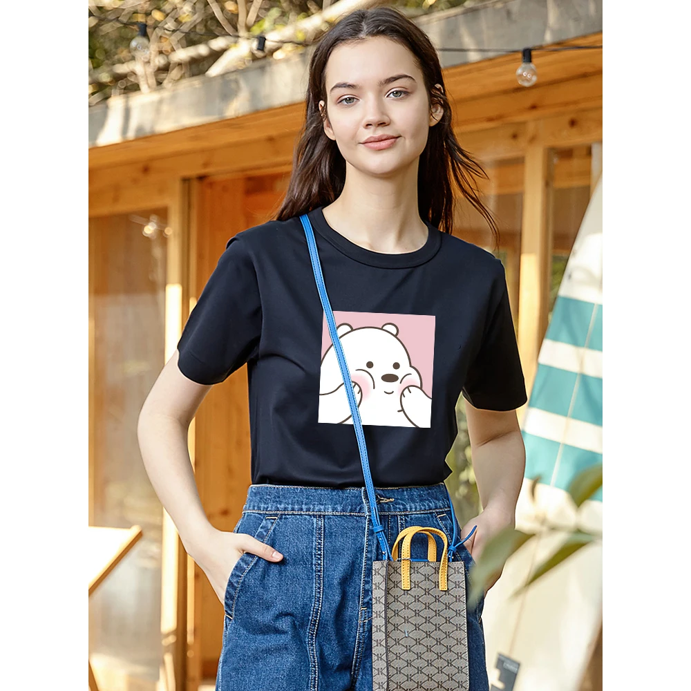 Футболка с принтом медведя для мужчин и женщин хлопковая тенниска коротким