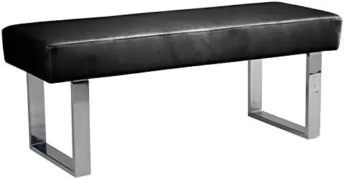 

Bench in Grey Faux Leather and Chrome Finish 48 x 19 x 18