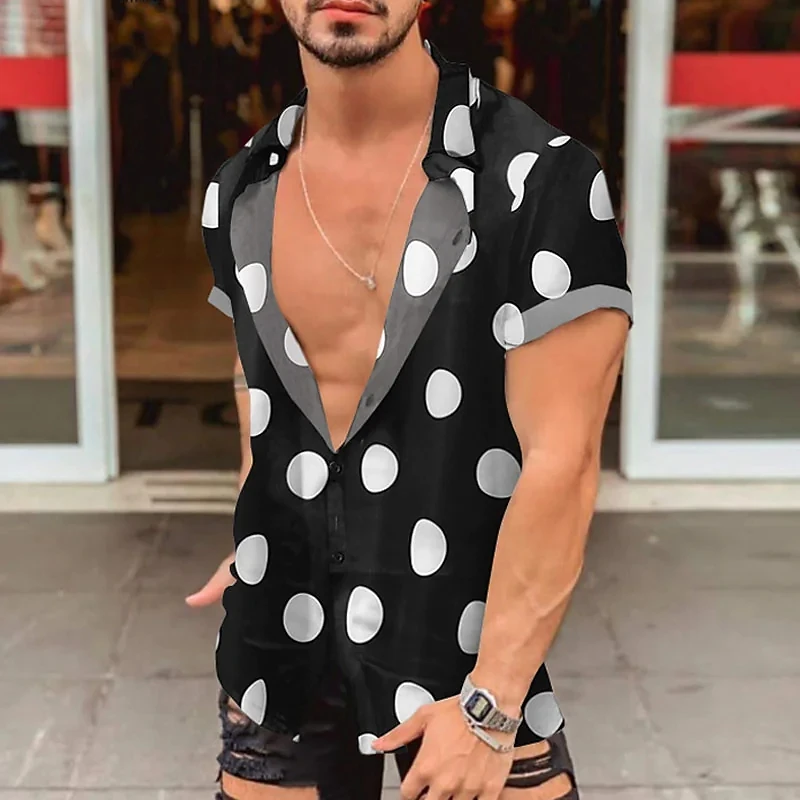

Men's Button Up Shirt Summer Shirt Casual Shirt Polka Dot Lapel Outdoor Holiday Button-Down Clothing Apparel Casual Beach