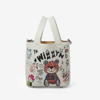 graffiti cute designer bag women mini bucket real leather designer bags luxury composite bag 2 pcs set small sac a main femme