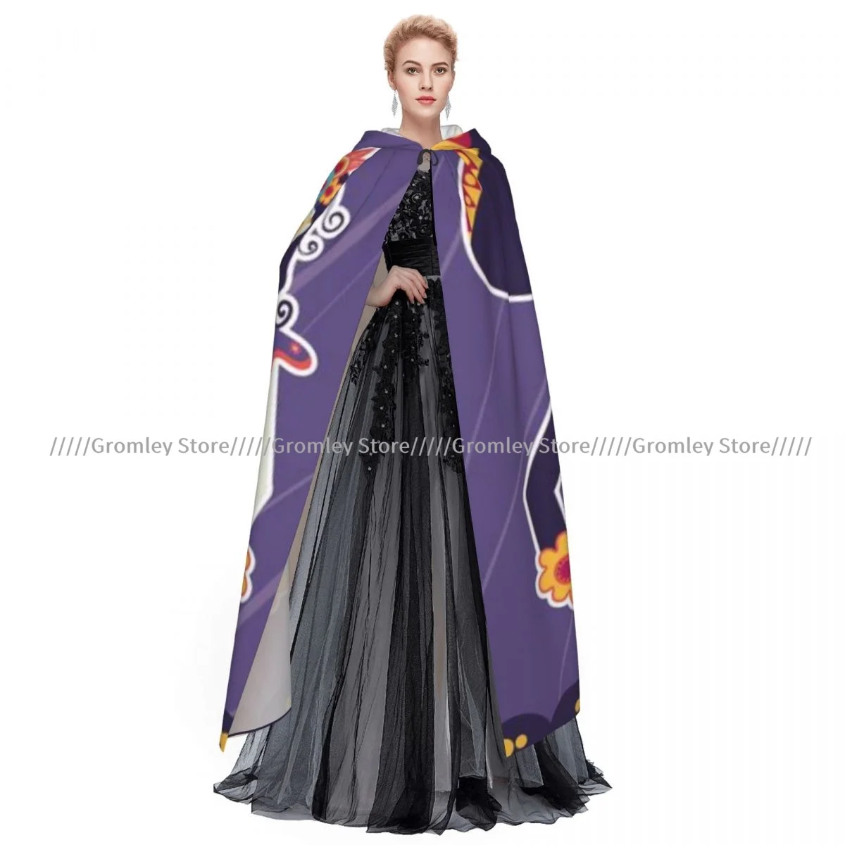 Dia De Los Muertos череп плащ ведьмы с капюшоном косплей костюм Хэллоуин для взрослых