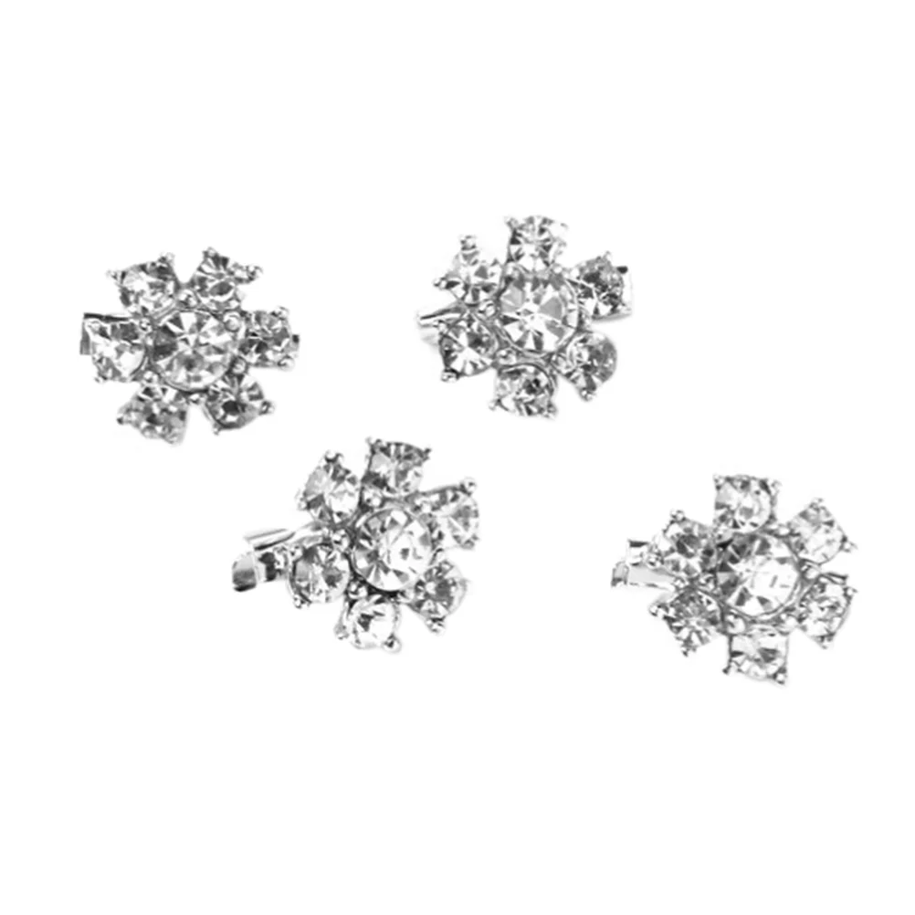 

4pcs Brooch Shiny Mini Flower Shaped Rhinestone Creative Decorative Brooch Decoration for Ladies
