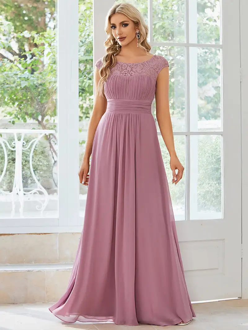 

Fine Evening Dresses Cap Sleeves that Provide Coverage for the Shoulders 2023 Ever Pretty of Lace Chiffon Orchid Bridesmaid dres