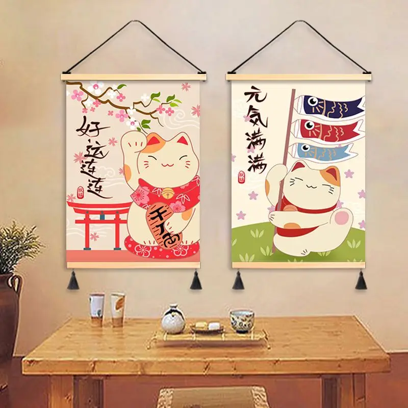 

Chiese Style Scroll Paintings Lucky Cat Living Room Bedroom Office Decor Aethetic Tapestry Wall Hanging Home Decoration poster