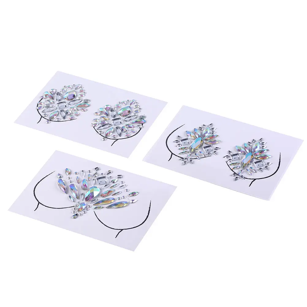 

Women Bra Breast Pasties Adhesive Stickers Body Paint Acc Crystal Nipple Stickers