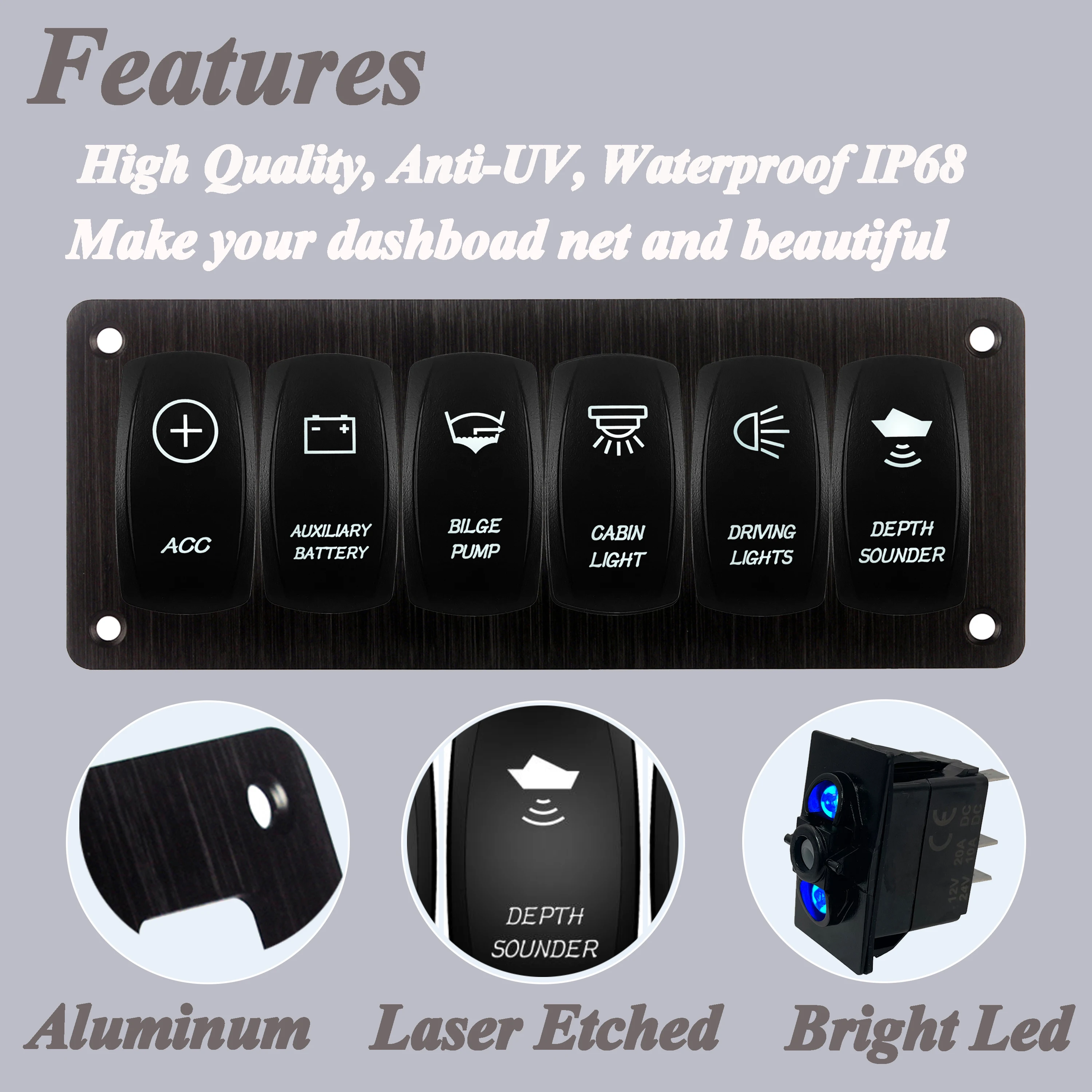 Пользовательская 6-клавишная алюминиевая клавишная панель проводная с 12 В 20 А