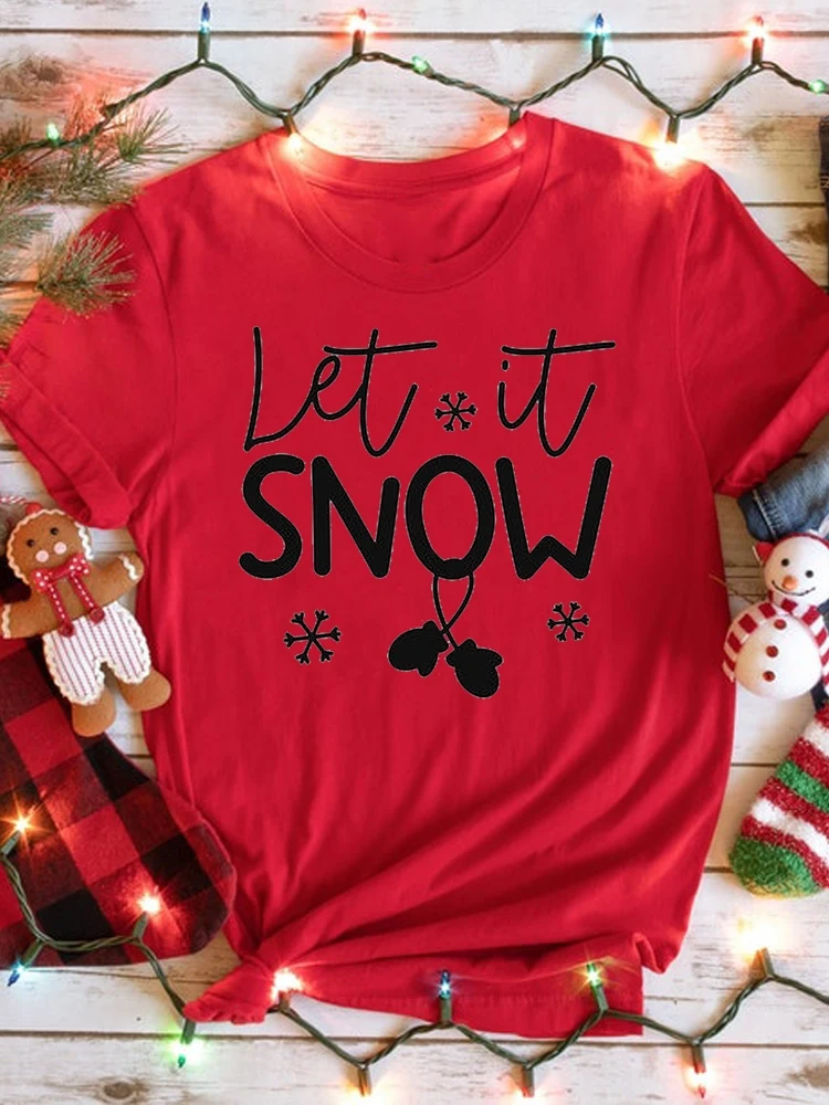 

Women Fashion Tee Letter Lovely Trend Cute Clothing Merry Christmas Female T-shirts Casual Regular Graphic T Shirt Clothes