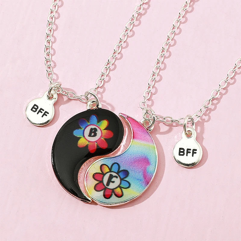 

2Pcs/set Tai chi Yin Yang Pendant Best Friend Zinc Alloy BFF Necklace for Kids Children Girl Friendship Jewelry Gifts