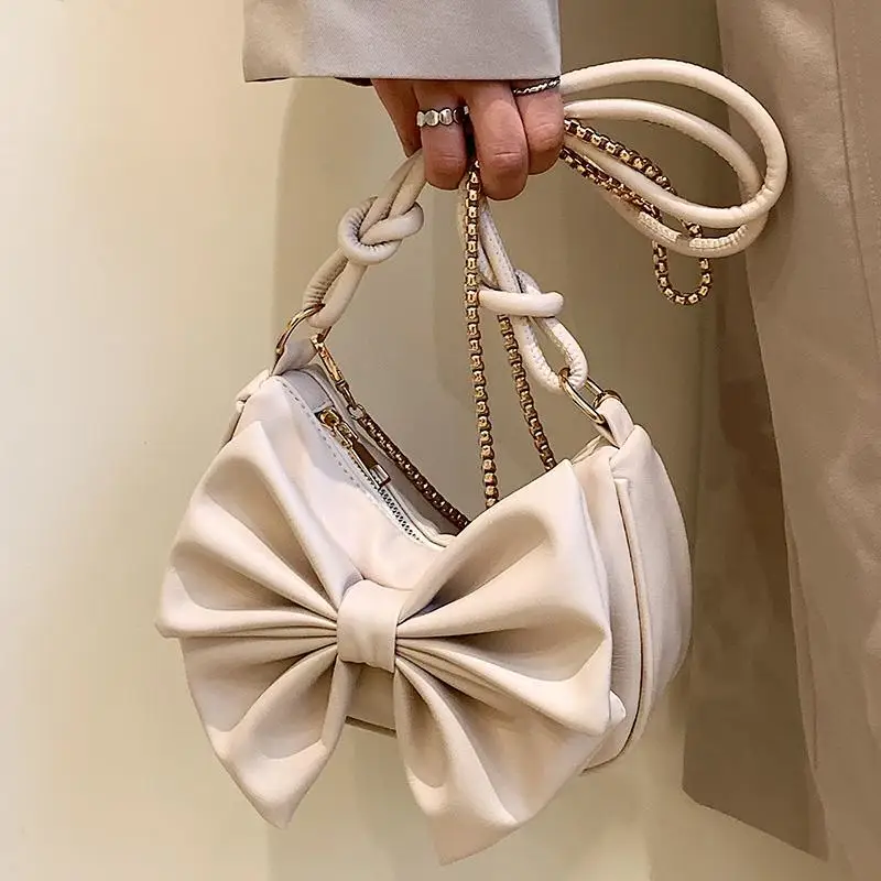 

2022 Women's Casual Shoulder Bag Trendy Fashion Trending Bow Messenger Bag Textured Western Style Underarm Bag Small Square Bag