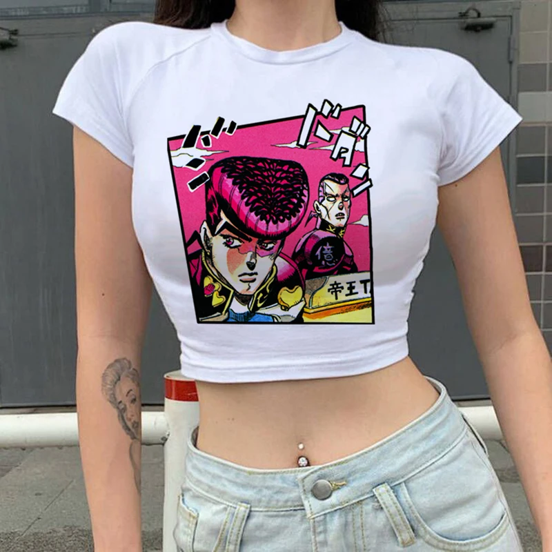 

Gothic Jojo Bizarre Adventure T Shirt Women Japanese Anime Crop Top T-shirt Kawaii Jojo Tshirt Cartoon Female Manga Tee Shirt