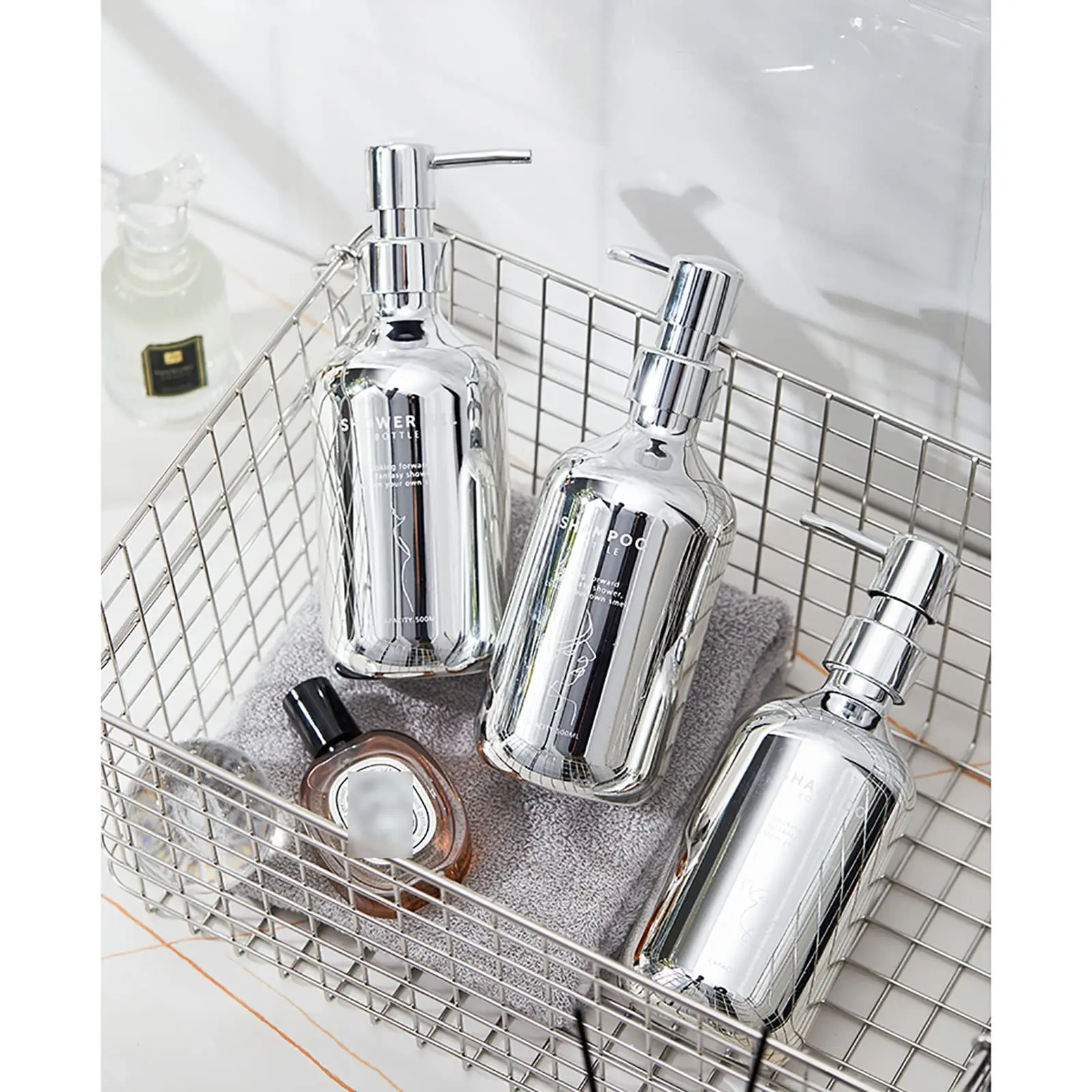 Гальванизированная Серебряная бутылка для шампуня женский роскошный стильный