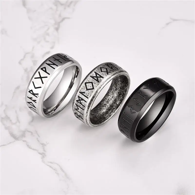 

High Quality Vintage Viking Rune Men Ring Hip Hop Rock Locomotive Ring Titanium Steel Ring Unisex Men Women Fashion Jewelry Gift