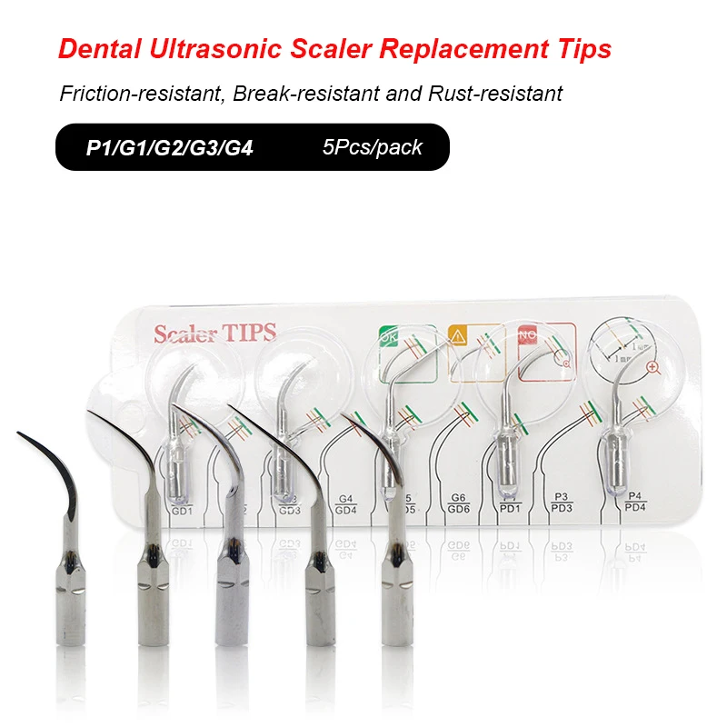 

All Sizes 5Pcs/pack Dental Ultrasonic Scaler Tips Teeth Calculus Plaque Remover Scaling Tools EMS Woodpecker Replacement Blade