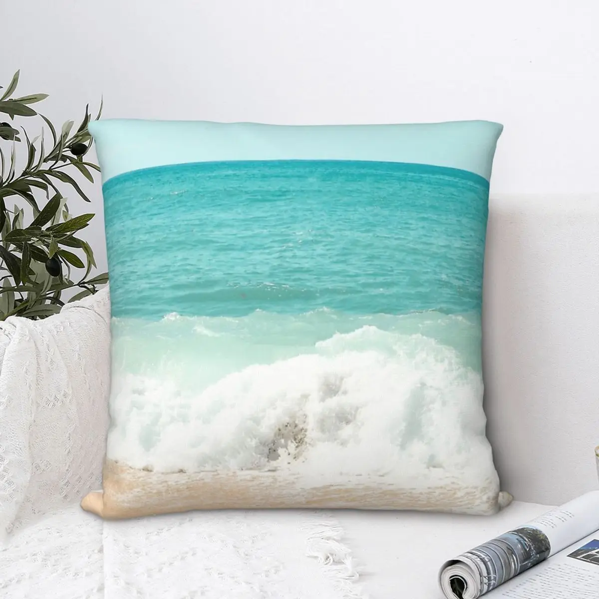 

Turquoise Blue Ocean Shore Waves Hug Pillowcase Backpack Cojines Sofa DIY Printed Car Throw Pillow Case Decorative