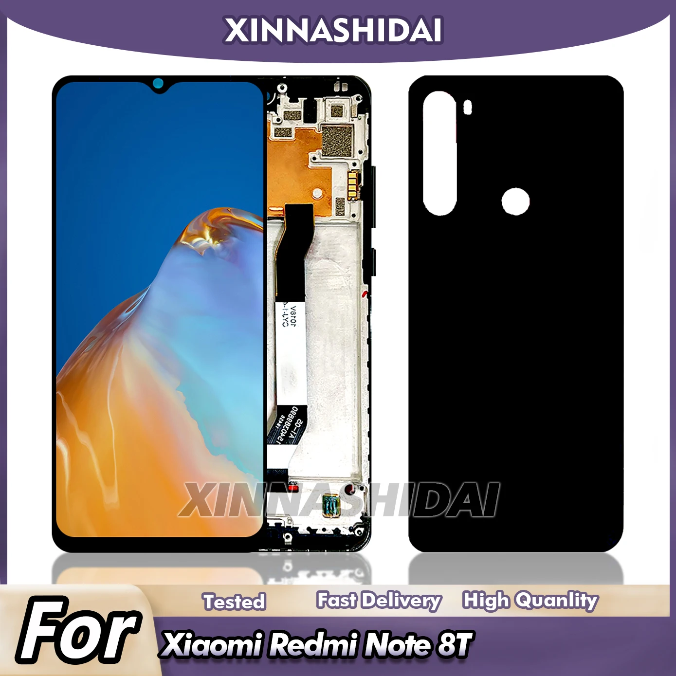 Фото Для Xiaomi Redmi Note 8T M1908C3XG ЖК-дисплей с цифровым преобразователем сенсорного экрана в сборе с рамкой и крышкой аккумулятора, запасные части №1