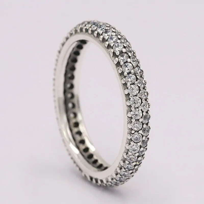 

Authentic 925 Sterling Silver Pave Rounded Eternity With Crystal Ring For Women Wedding Party Europe Fashion Jewelry