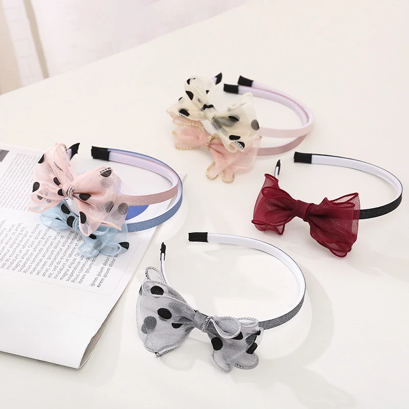 Новый модный детский бант сетка повязка на голову в горошек.