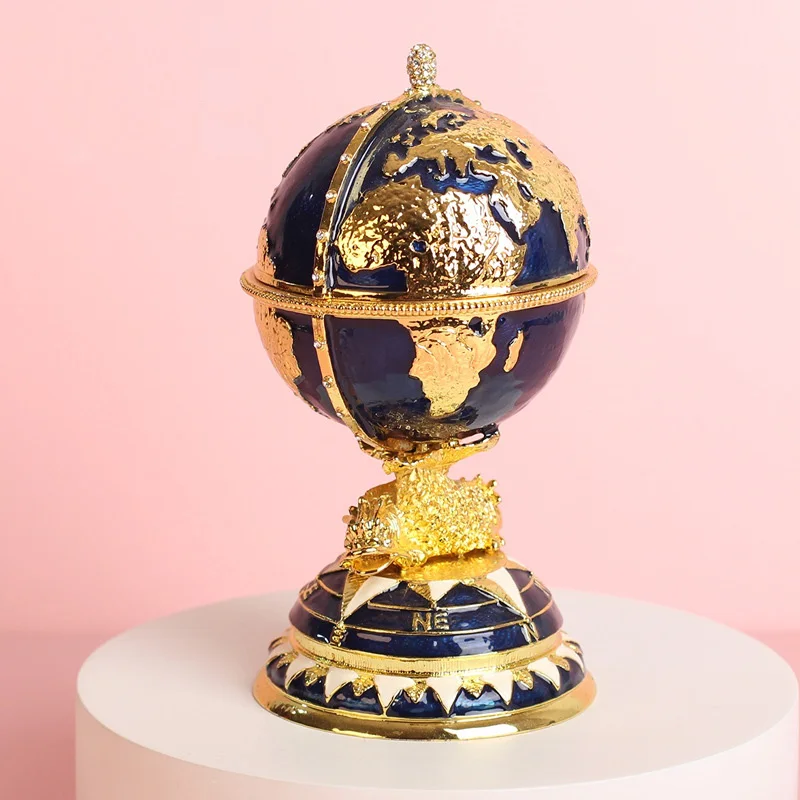 

Эмаль Faberge Classics Глобус Пасхальное яйцо Футляр для драгоценностей Коробка для хранения ювелирных изделий Металлические изделия ручной работы Товары для домашнего интерьера