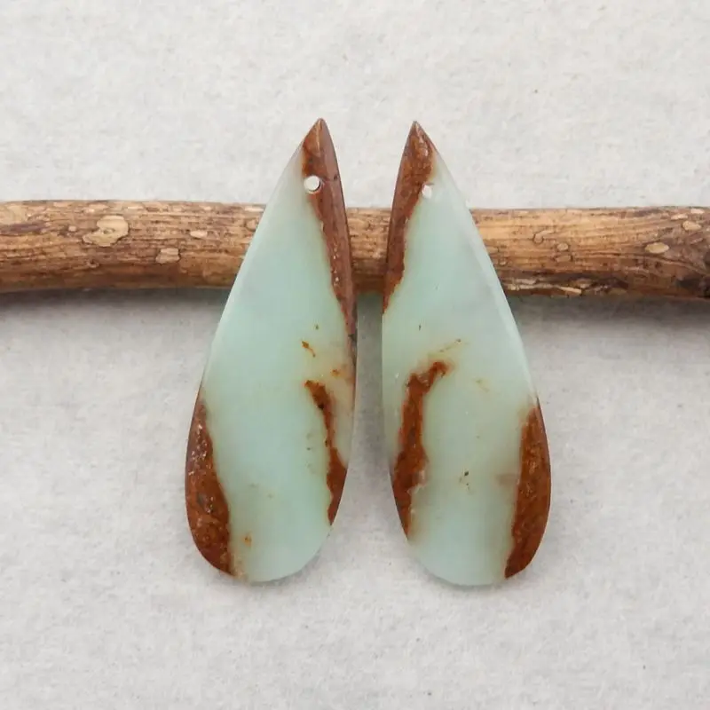Semiprecious Natural Stone Chrysoprase Gemstone Teardrop Women Earrings Accessories Summer 39x14x3mm 6g
