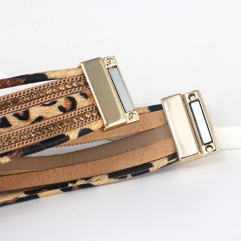 Новый плюшевый браслет с бриллиантами креативный Леопардовый принт магнитная