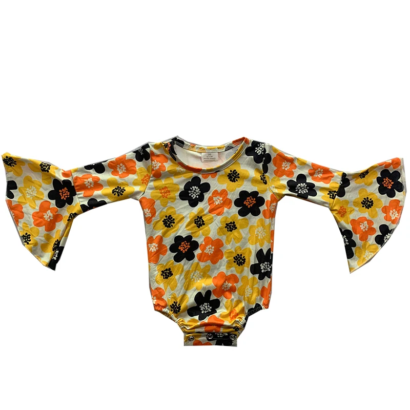 

RTS Kids Baby Onesies Floral Print Headwear Trumpet Sleeve High Quality Newborn Jumpsuits