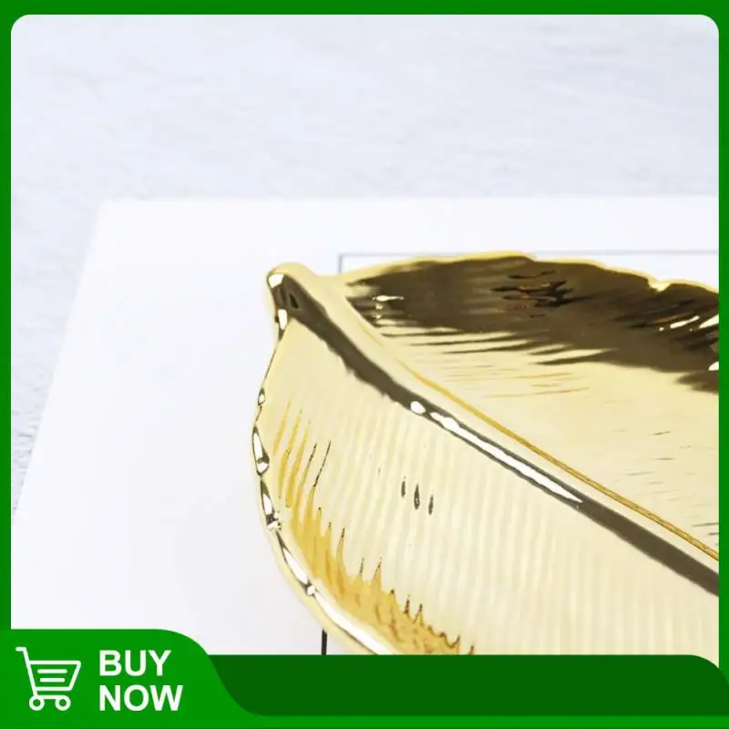 

Mini Gold Leaf Ceramic Jewelry Tray Ring Display Plate Elm Tree Leaf Shape Dried Fruit Dish Storage Tray Home Decor Trinket Dish
