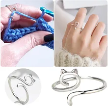 Yarn Ring Cat Kitty Ears Adjustable Size Crochet Ring Beginner Knitting Crocheting Gift Crochet Tension Regulator Tool Finger
