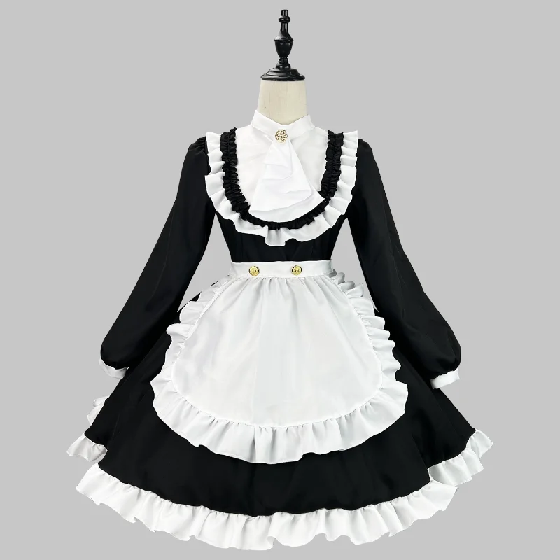 

Jpanese Kawaii Maid Outfits Plus Size Sweet Costumes Lolita Clothings Sexy Lace Retro School Anime Girl Black Long Sleeve Dress