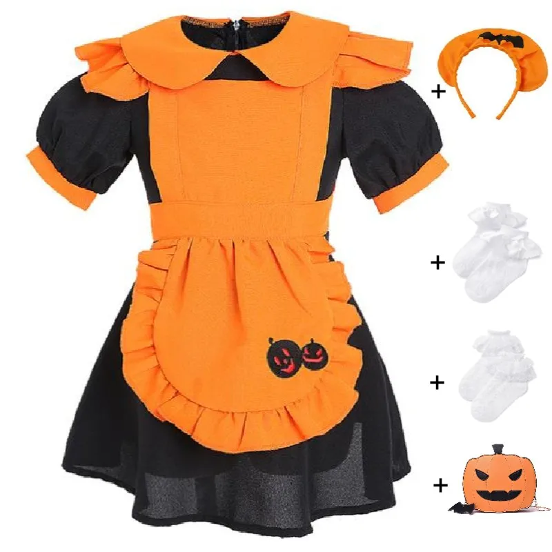 

Halloween Holiday Cosplay Costume Child Cute Girl Boy Headdress Dress Bag Anime Party Loli Bat Pumpkin Maid Uniform Suit