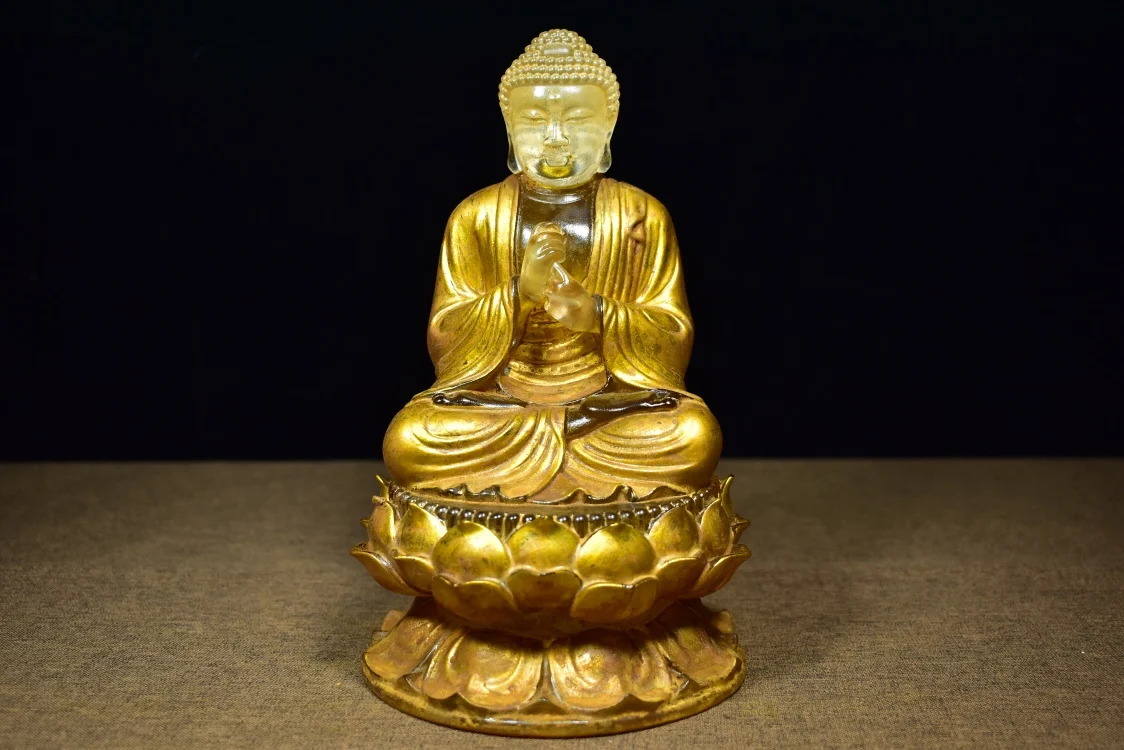 

Коллекция тибетских храмов 8 дюймов, старое цветное глазурованное украшение, платформа лотоса амитха Шакьямуни, искусственное украшение, г...