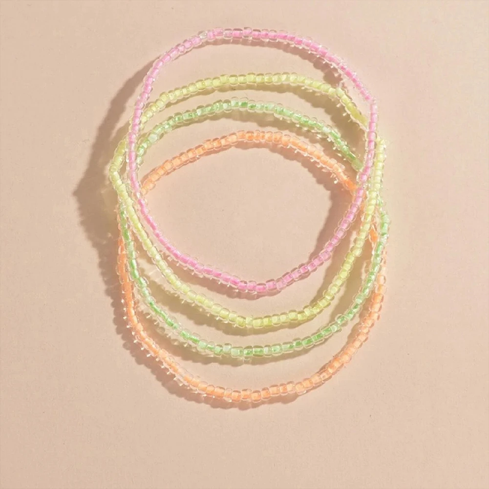 

4 Pcs/Set Luminous Anklets For Women Fashion Simple Colorful Beads Glowing Elastic Ankle Chain On Foot Bracelet Summer Jewelry