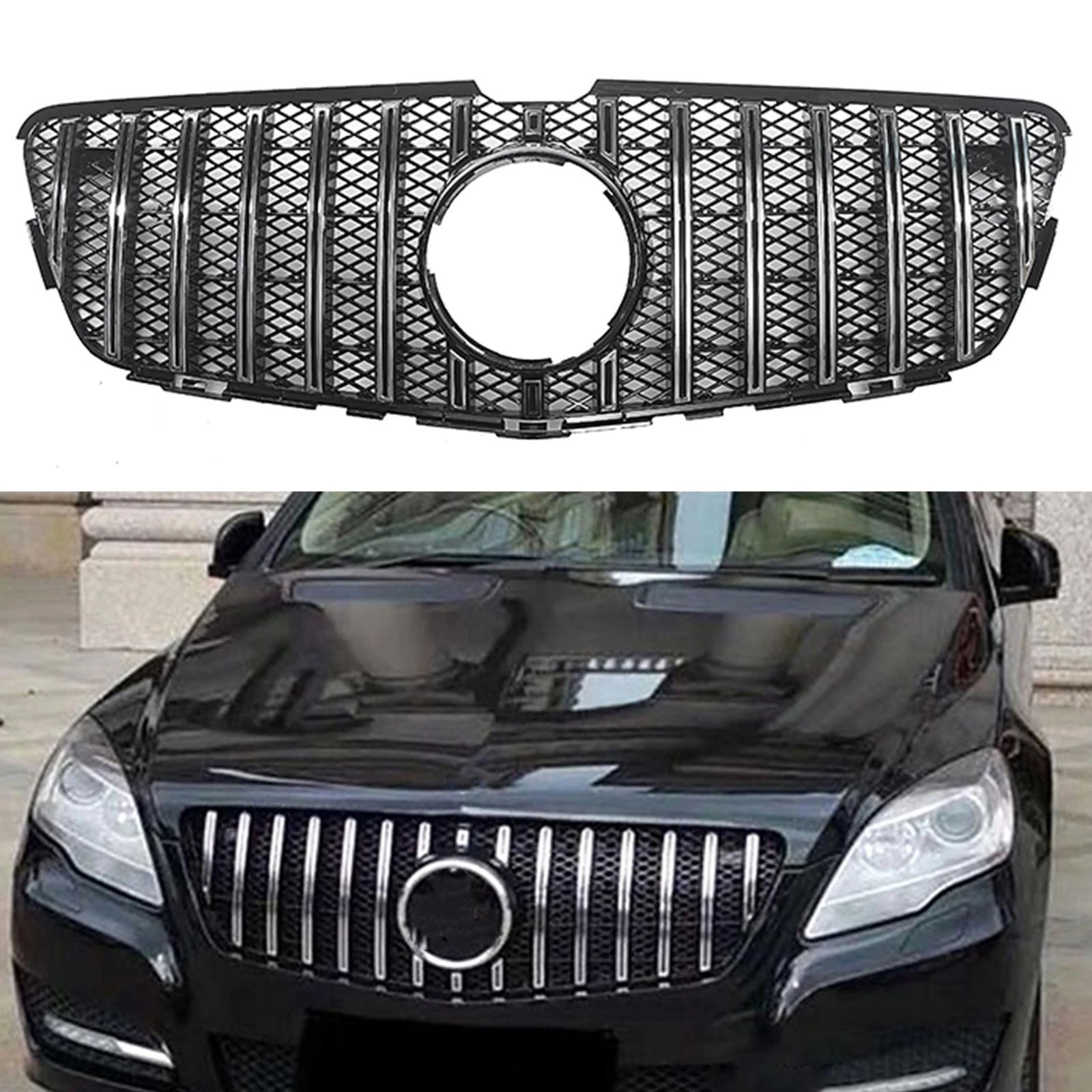 

Front Grille For Mercedes-Benz R-Class W251 2011 2012 2013 2014 2015 2016 2017 R350 GT Silver/Black Upper Bumper Hood Mesh Grill
