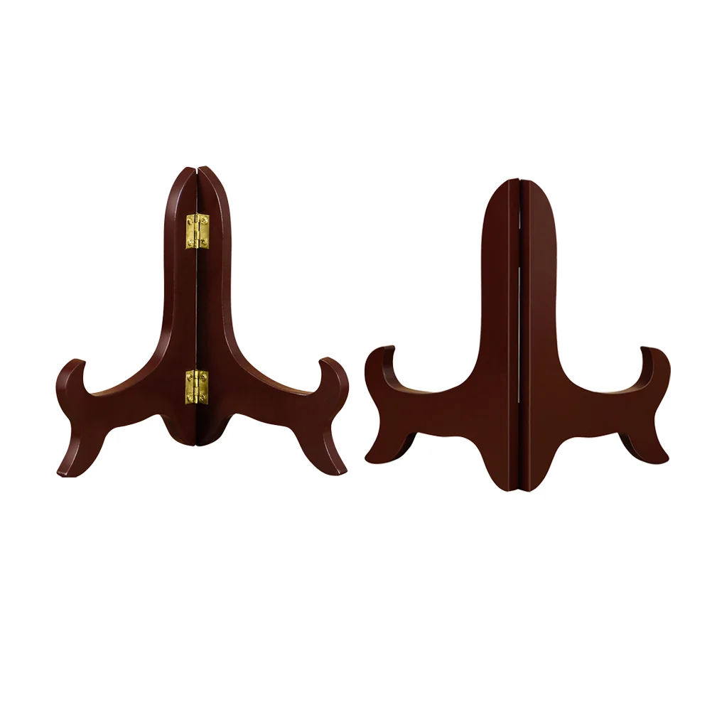 

4 Pcs 5 Inch Wooden Plate Bracket Desktop Dish Holder Folding Crafts Display Rack for Home Office Shop Brick Tea Display