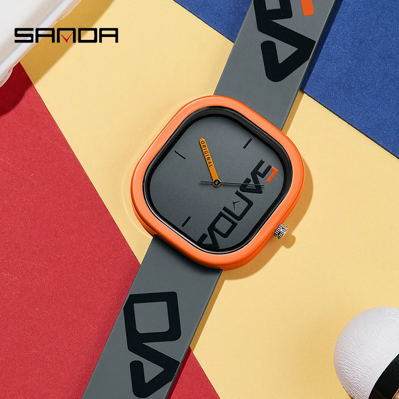 

SANDA's new silicone strap for men's and women's square digital watch is a cool, simple children's watch with a slanting case