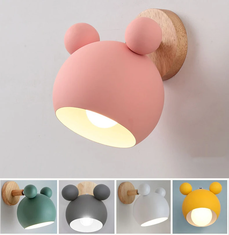 

Nordic Wooden Wall Lamps Cute Cartoon Styling Coloful Wall Sconces Kitchen Restaurant Macaroon Decorative Bedside Lamp E27