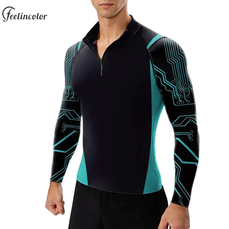 Long Sleeves UPF 50 Surf T-shirt for Men Travel Beach Surfing Tee Quick Dry Compression Shrts Zip Up Elastic Outdoor Sportwears