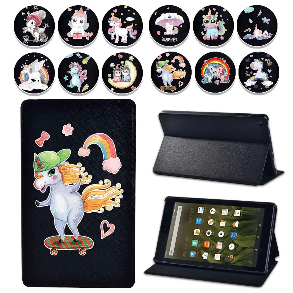 

Case for Fire HD 10 11th/Fire HD 8 10th Pu Leather Folding Stand Tablet Shell for Fire 7/Fire HD 8/Fire HD 10 Unicorn Pattern