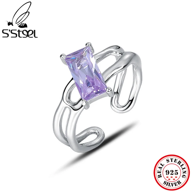 

S'STEEL Zircon Quare Adjustable Rings Pure Silver 925 For Women Trendy Boho Engagement 2022 Trend Accessories Fine Jewelry