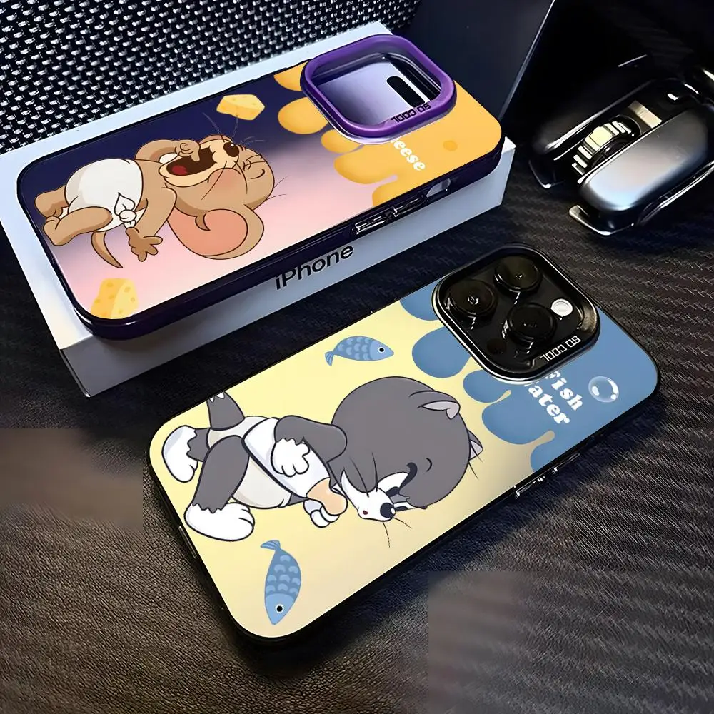 Cute Cartoon TomS JerryS Phone Case for For iPhone 16 Pro Max 15 14 Plus 12 13 X XS XR 11 Fashion Colorful Silver Cover