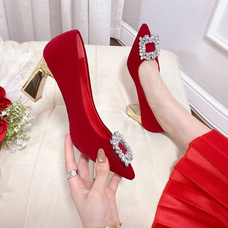 

Free Shipping Offers Pumps Microfiber Leather Crystal Wedding Shoes For Bride Shoes For Women Shoes Autumn 2022 Party High Heels