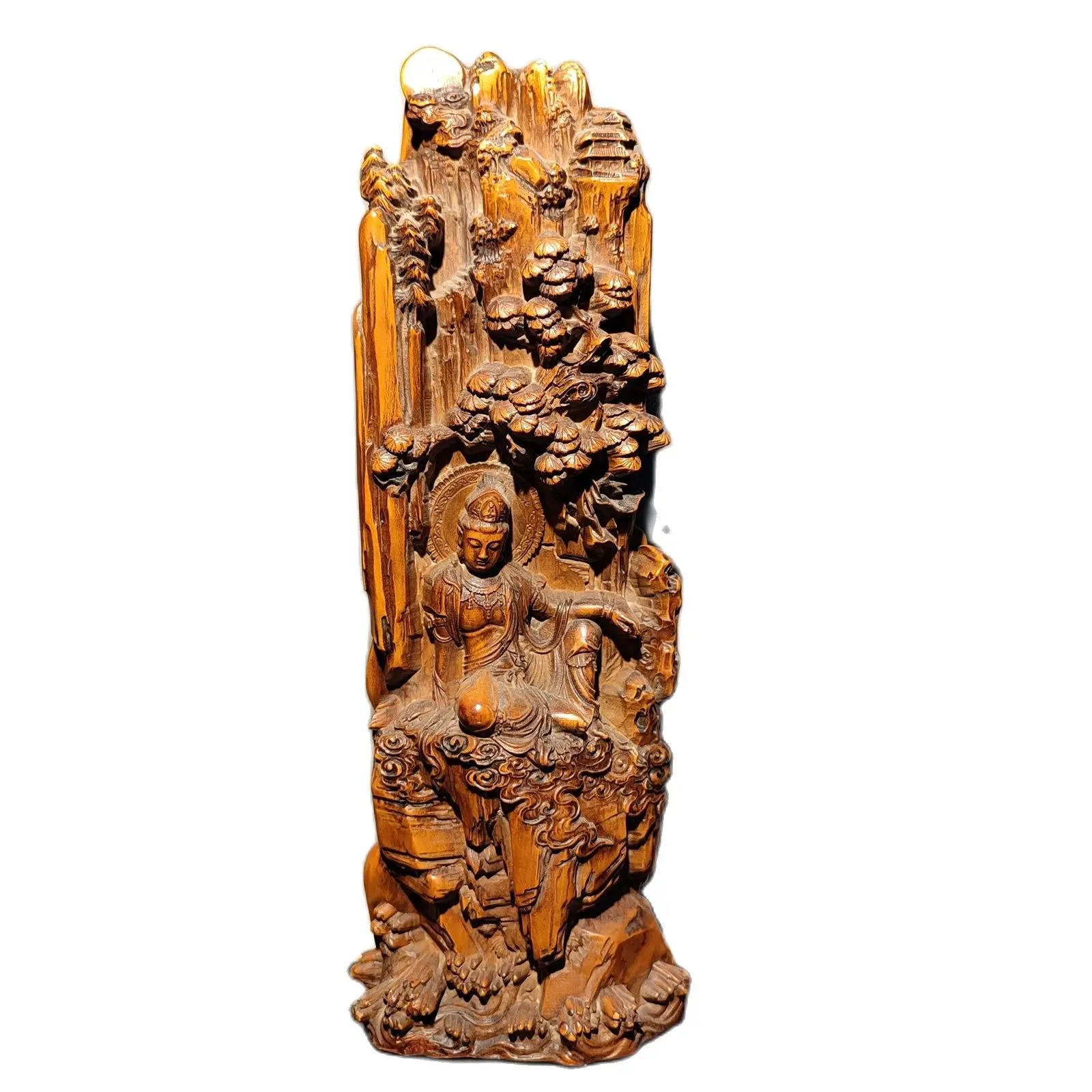 

9" vintage carved wooden Pine Kwan-yin buddha statue wood home decor bodhisattva room Study souvenir hobby collect
