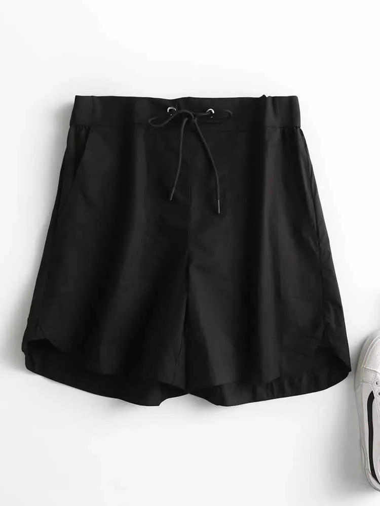 

Женские шорты с боковым карманом, винтажные повседневные шорты с высокой эластичной талией и шнурком, лето 2023