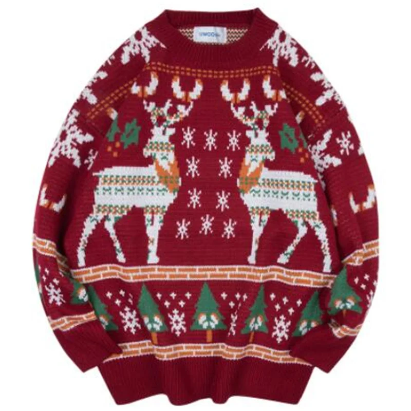 

Рождественский свитер для пары, модная уличная одежда для ленивых, осенне-зимние праздничные пуловеры с оленями из мультфильмов, вязаные свитера