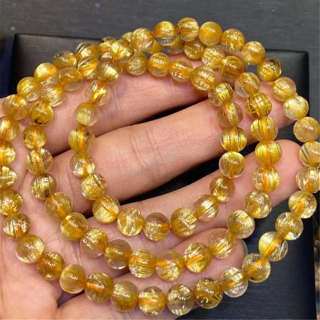 

Натуральный Золотой рутилированный кварцевый браслет 6 мм, ювелирные изделия для женщин и мужчин, красивый подарок, богатые хрустальные бусины, энергетические пряди из драгоценных камней AAAAA