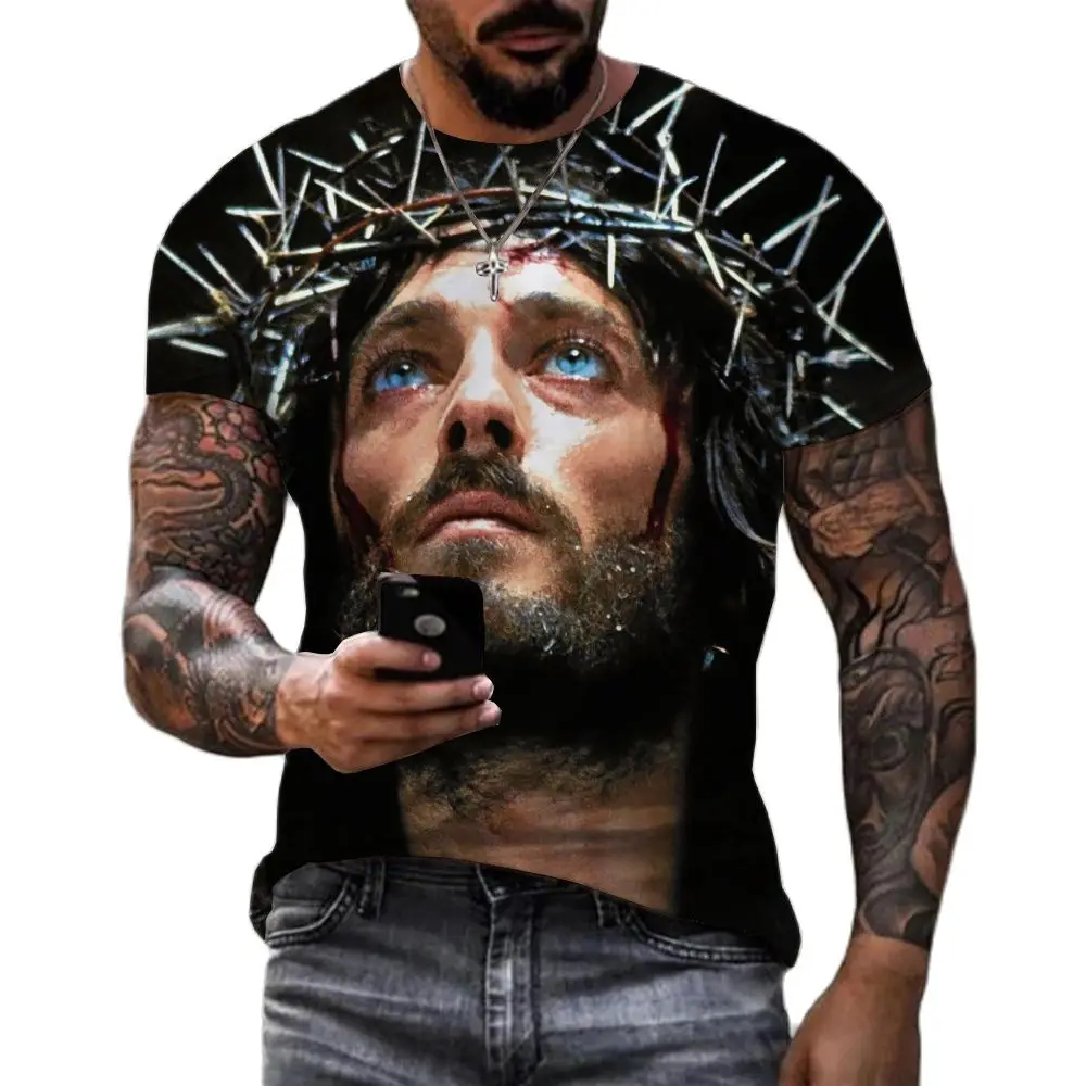 

Jesus Christ 3D Print T-shirts for Men Summer Fashion Casual Short Sleeve Oversized T Shirts O Neck Male Tops Tees Steetwear