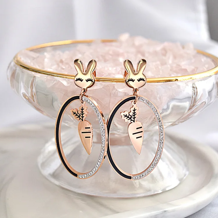 

Bunny earrings female autumn and winter cute titanium steel earrings 2021 new trendy flocking simple style earrings